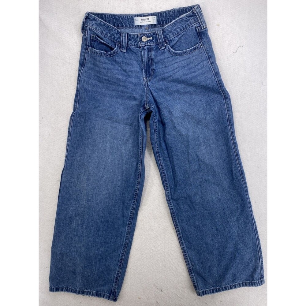 Hollister Low-Rise Super Baggy Jeans Womens 6L W28 Long Wide Leg Denim 100% Cott